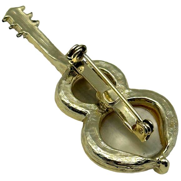 Vintage Mother of Pearl Violin Guitar String Shell - Gold Instrument Brooch Pin - Picture 7 of 8